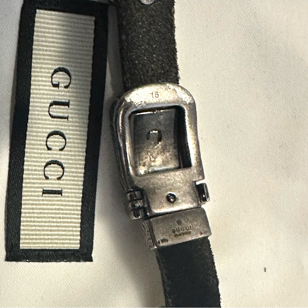 Gucci sterling silver anger forest bull head black leather choker/ double wrap - Picture 14 of 15